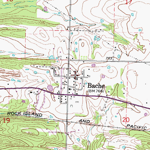 Topographic Map of Bache Census Designated Place, OK