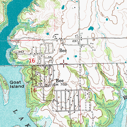 Topographic Map of Bee Census Designated Place, OK
