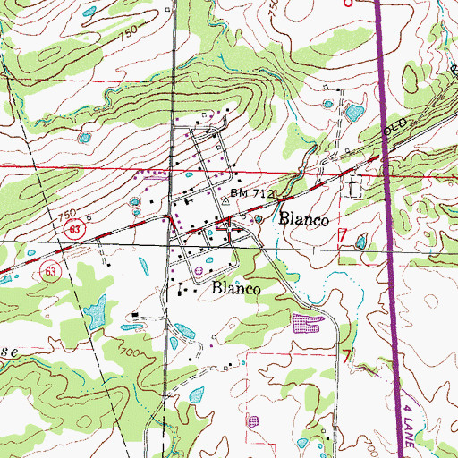 Topographic Map of Blanco Census Designated Place, OK