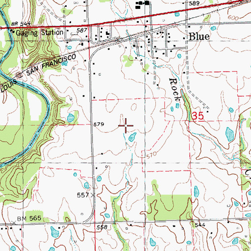 Topographic Map of Blue Census Designated Place, OK