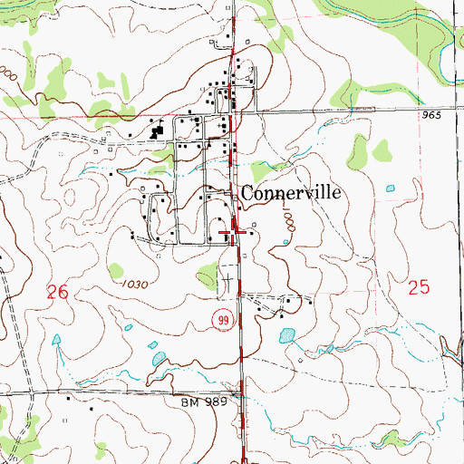 Topographic Map of Connerville Census Designated Place, OK