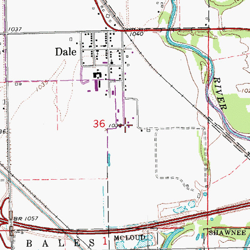 Topographic Map of Dale Census Designated Place, OK