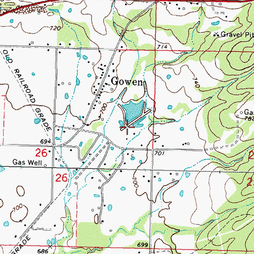 Topographic Map of Gowen Census Designated Place, OK