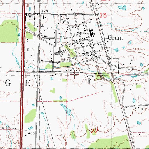 Topographic Map of Grant Census Designated Place, OK