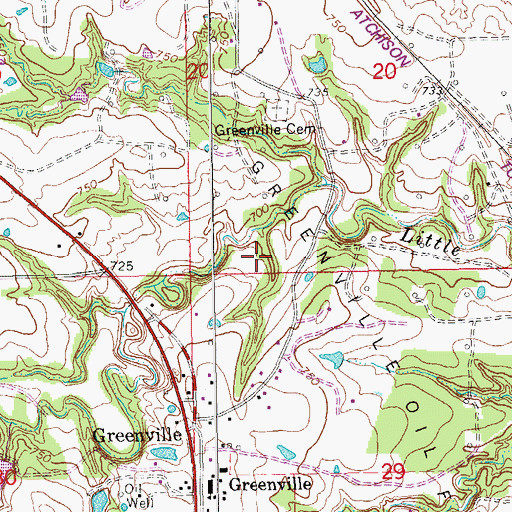 Topographic Map of Greenville Census Designated Place, OK