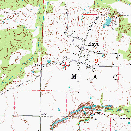 Topographic Map of Hoyt Census Designated Place, OK