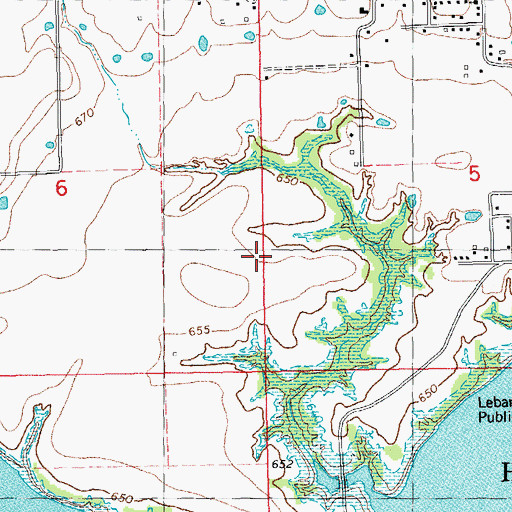 Topographic Map of Lebanon Census Designated Place, OK