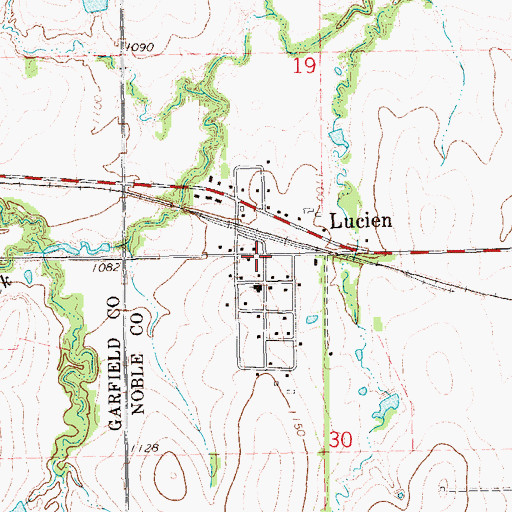 Topographic Map of Lucien Census Designated Place, OK