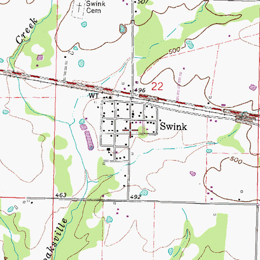Topographic Map of Swink Census Designated Place, OK