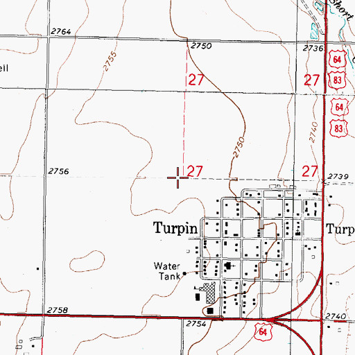 Topographic Map of Turpin Census Designated Place, OK
