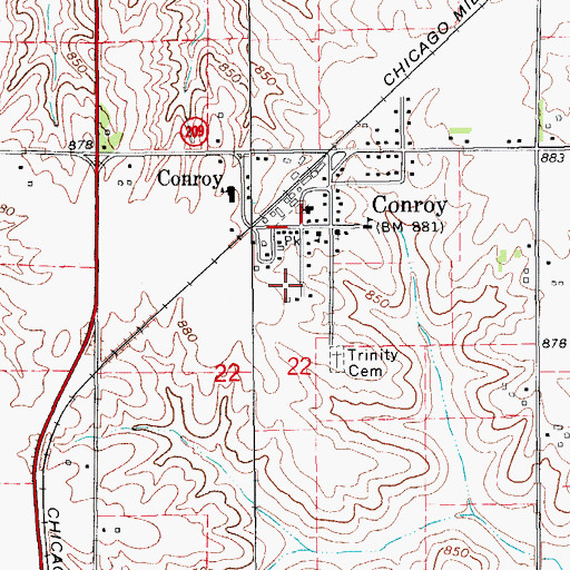 Topographic Map of Conroy Census Designated Place, IA