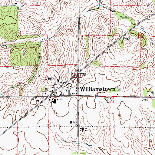 Topographic Map of Frytown Census Designated Place, IA