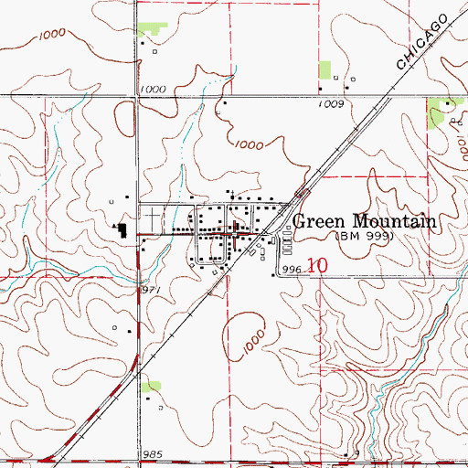 Topographic Map of Green Mountain Census Designated Place, IA