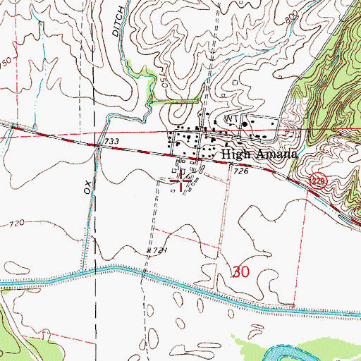 Topographic Map of High Amana Census Designated Place, IA