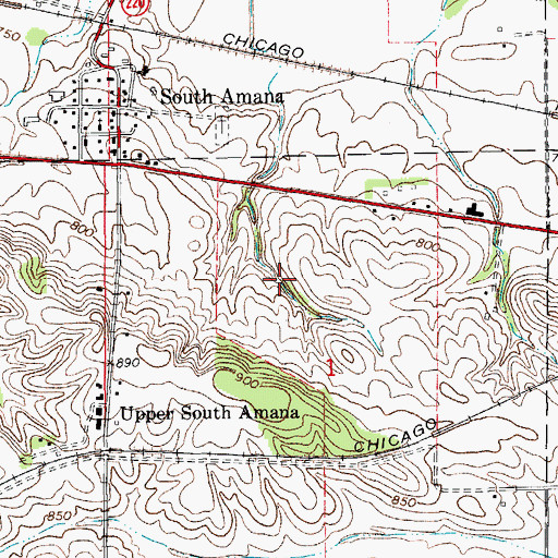 Topographic Map of South Amana Census Designated Place, IA