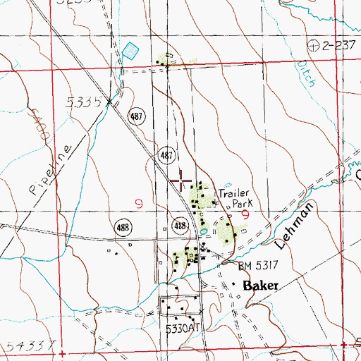 Topographic Map of Baker Census Designated Place, NV
