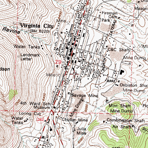 Topographic Map of Virginia City Census Designated Place, NV