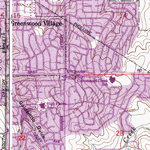 Topographic Map of Cherry Creek Census Designated Place, CO