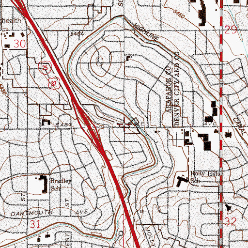 Topographic Map of Holly Hills Census Designated Place, CO