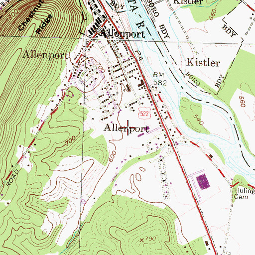 Topographic Map of Allenport Census Designated Place, PA