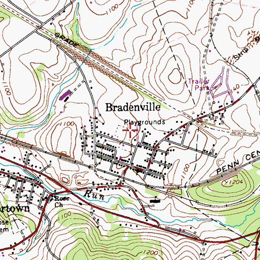 Topographic Map of Bradenville Census Designated Place, PA