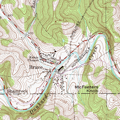 Topographic Map of Brave Census Designated Place, PA
