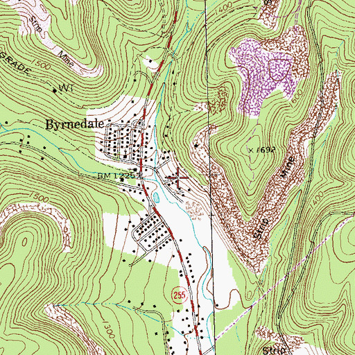 Topographic Map of Byrnedale Census Designated Place, PA