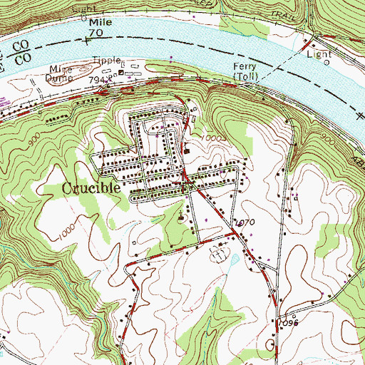 Topographic Map of Crucible Census Designated Place, PA