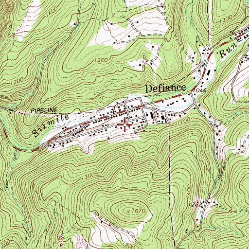 Topographic Map of Defiance Census Designated Place, PA