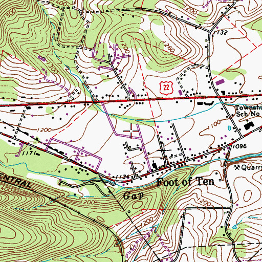 Topographic Map of Foot of Ten Census Designated Place, PA