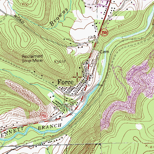 Topographic Map of Force Census Designated Place, PA