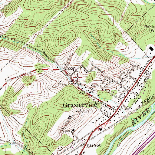 Topographic Map of Grazierville Census Designated Place, PA