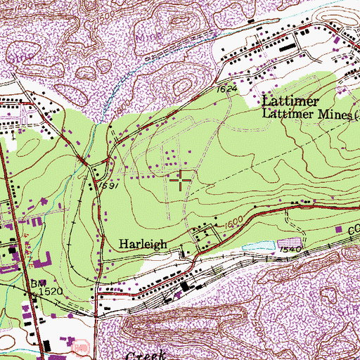 Topographic Map of Harleigh Census Designated Place, PA