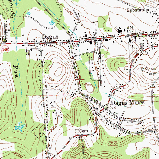 Topographic Map of Kersey Census Designated Place, PA