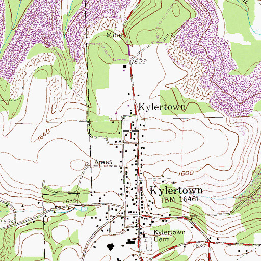 Topographic Map of Kylertown Census Designated Place, PA