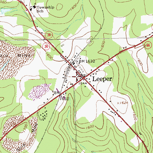 Topographic Map of Leeper Census Designated Place, PA