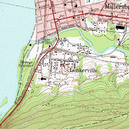 Topographic Map of Lenkerville Census Designated Place, PA