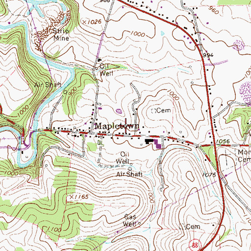 Topographic Map of Mapletown Census Designated Place, PA