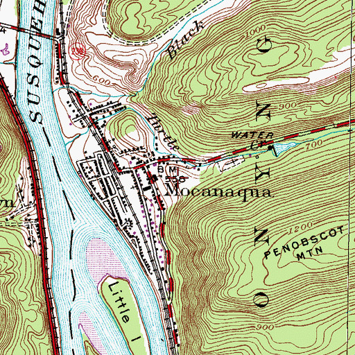 Topographic Map of Mocanaqua Census Designated Place, PA