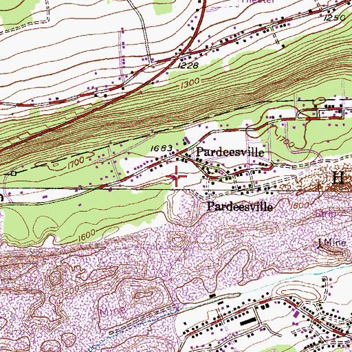 Topographic Map of Pardeesville Census Designated Place, PA