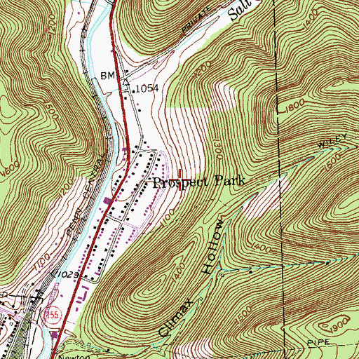 Topographic Map of Prospect Park Census Designated Place, PA