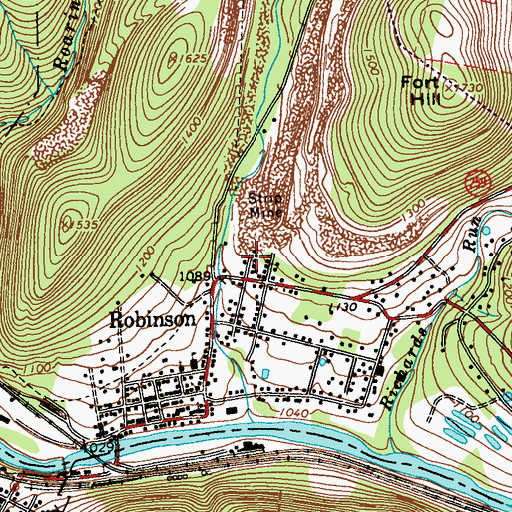 Topographic Map of Robinson Census Designated Place, PA