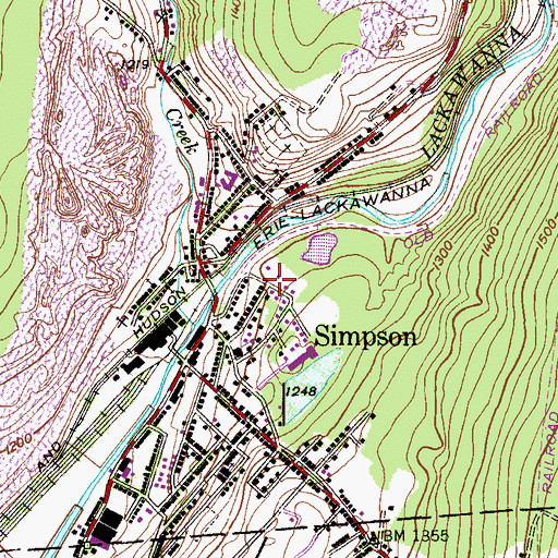 Topographic Map of Simpson Census Designated Place, PA