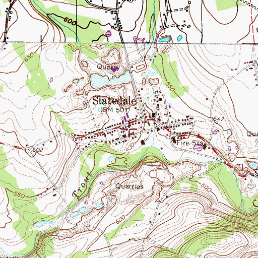 Topographic Map of Slatedale Census Designated Place, PA