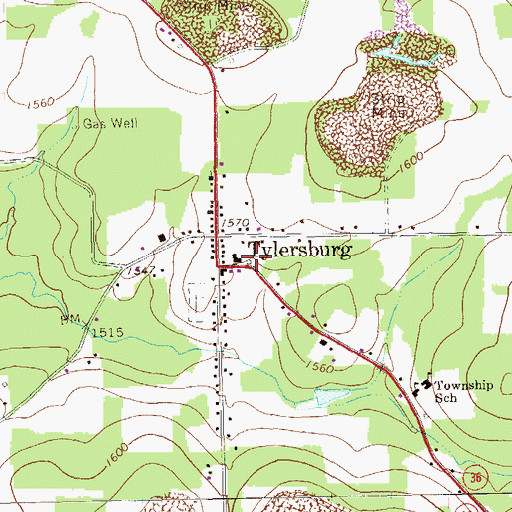 Topographic Map of Tylersburg Census Designated Place, PA