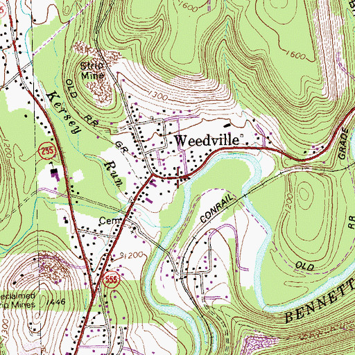 Topographic Map of Weedville Census Designated Place, PA