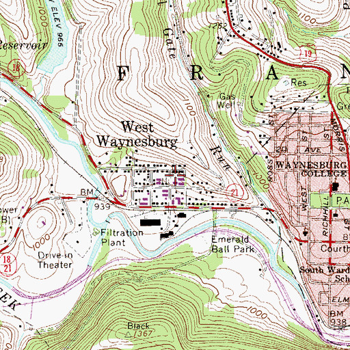 Topographic Map of West Waynesburg Census Designated Place, PA
