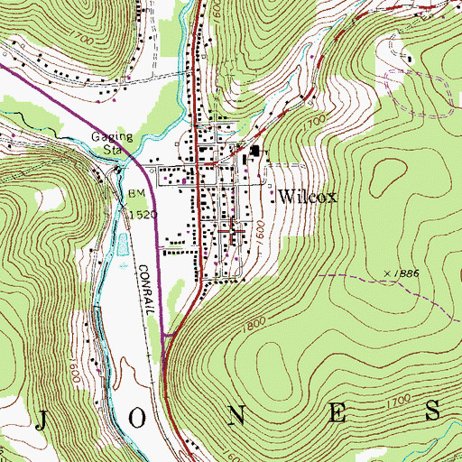 Topographic Map of Wilcox Census Designated Place, PA