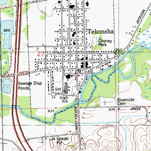 Topographic Map of Tekonsha Township Library, MI