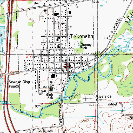 Topographic Map of Tekonsha Village Police Department, MI